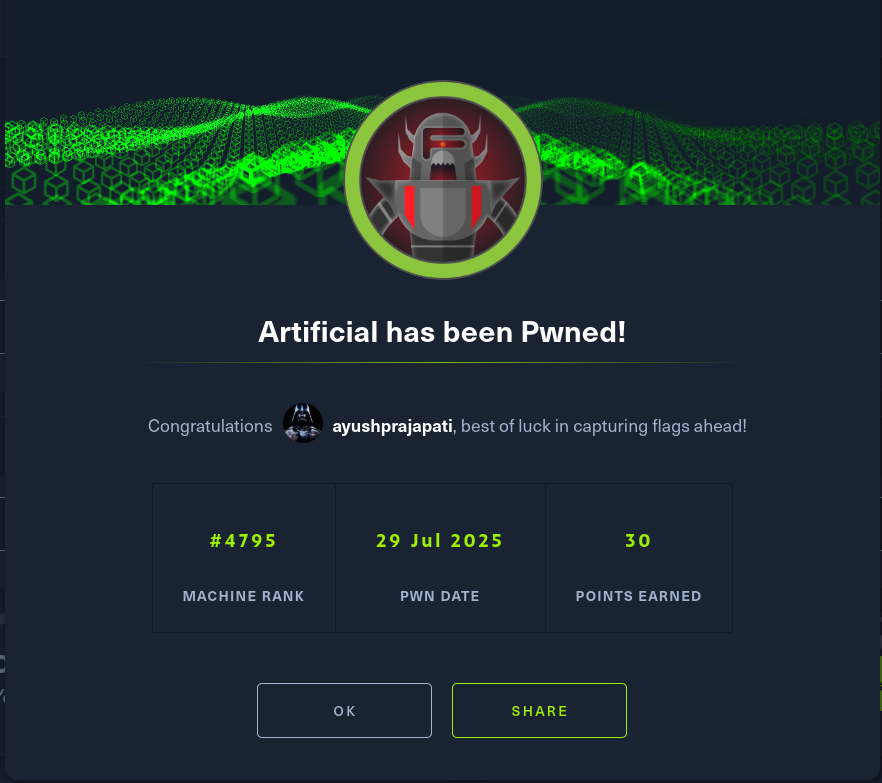 HackTheBox - Artificial | Ayush Prajapati